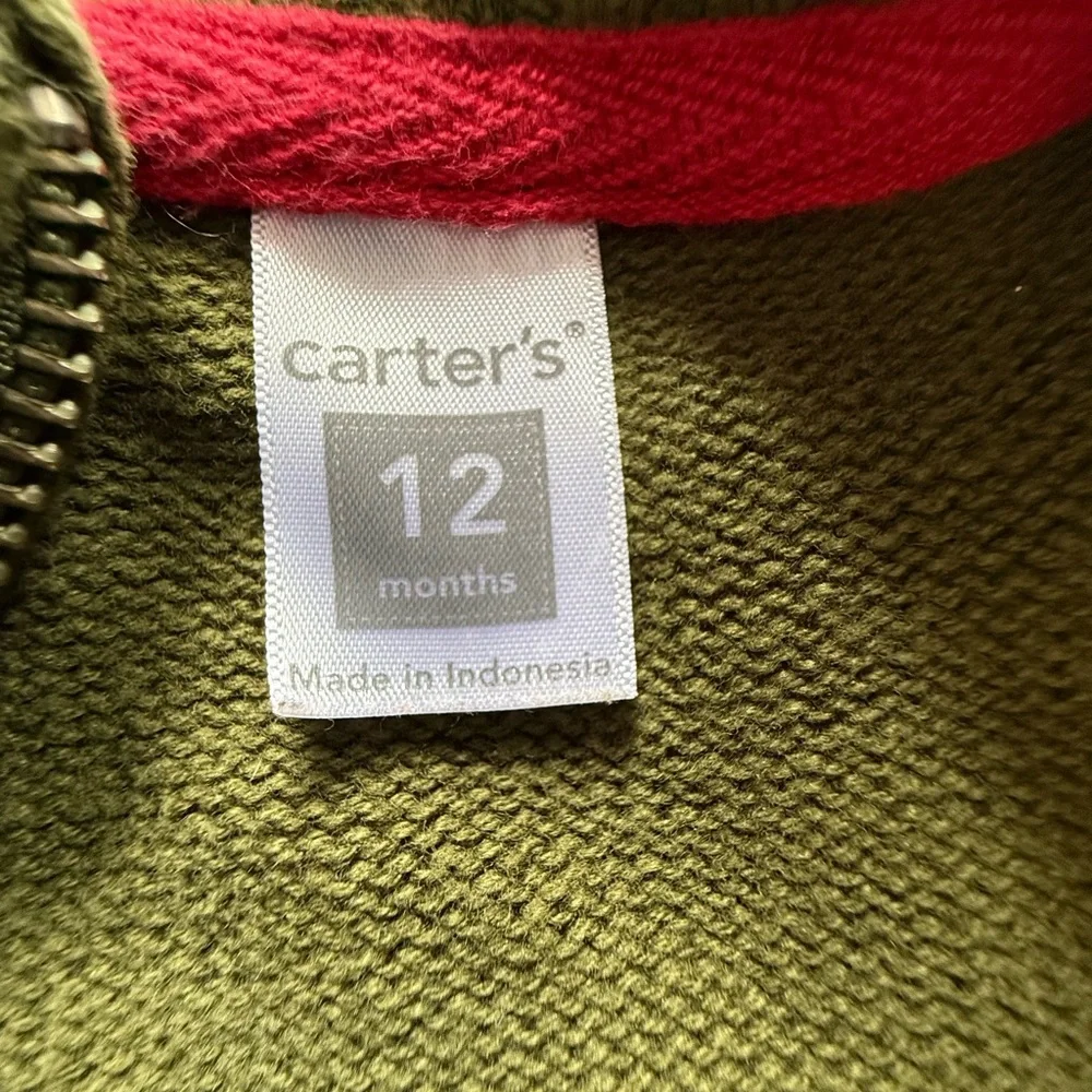 Carters Baby Boy Olive Green Cotton Moose Zip Up Sweater